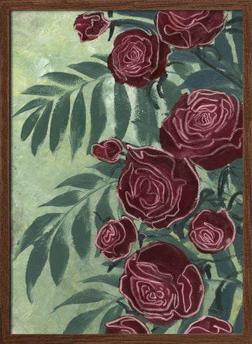 Dark Red Roses | Poster - Walnut Frame Interior
