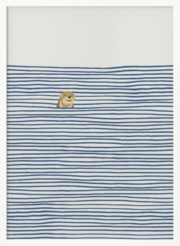 Happy Otter In Stripes | Poster - White Frame Interior