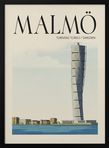 Malmö Travel Poster | Poster - Black Metal Frame Interior