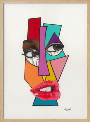 Vibrant Cubist Face | Poster - Wood Frame Interior