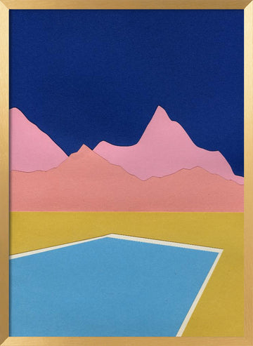 Blue Pool Pink Mountains | Poster - Gold Frame Interior