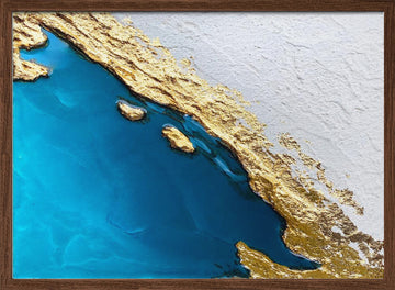 Golden Coastal Abstract | Poster - Walnut Frame Interior