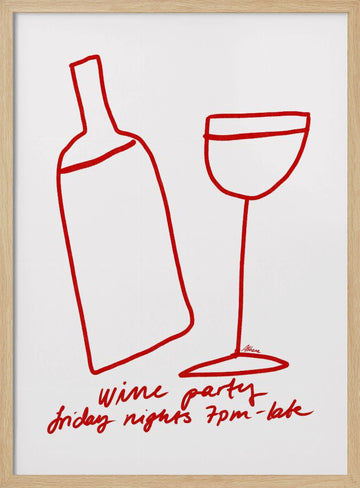 Wine Party | Poster - Wood Frame Interior
