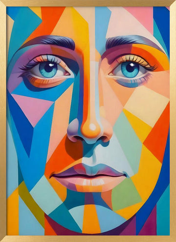 Vibrant Geometric Portrait | Poster - Gold Frame Interior
