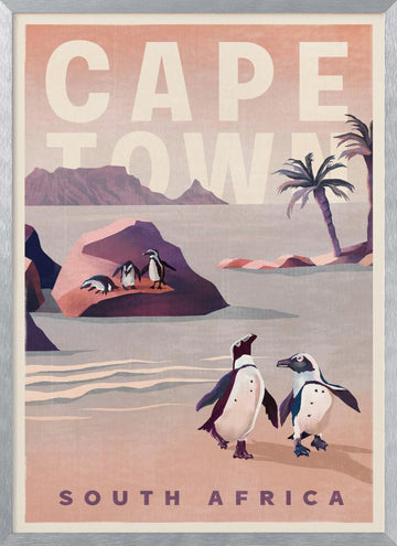 Cape Town South Africa Vintage Travel Art | Poster - Silver Frame Interior