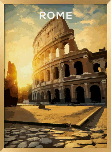 Ancient Rome Colosseum Sunset | Poster - Gold Frame Interior