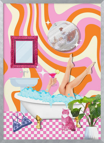 Groovy Bathtub Bliss | Poster - Silver Frame Interior