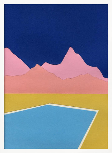 Blue Pool Pink Mountains | Poster - White Frame Interior