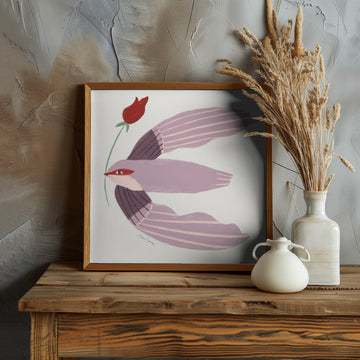 Whimsical Bird with Rose | Poster - Room Interior 1