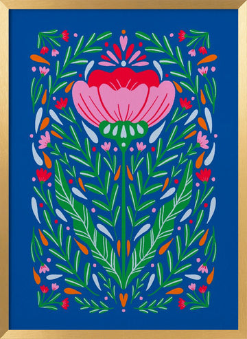 Vibrant Folk Flower | Poster - Gold Frame Interior
