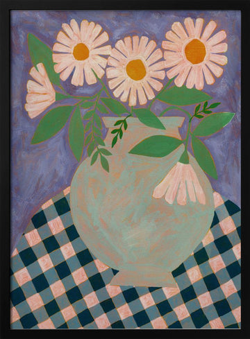 Daisies in Purple Vase | Poster - Black Metal Frame Interior
