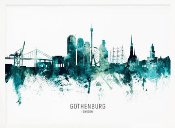 Gothenburg Watercolor Skyline | Poster - White Frame Interior
