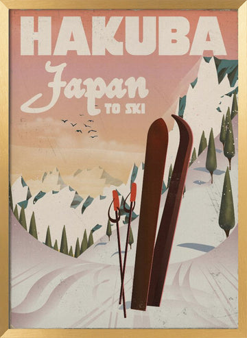 Retro Hakuba Skiing | Poster - Gold Frame Interior