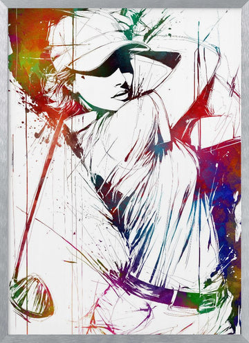 Colorful Golf Swing | Poster - Silver Frame Interior