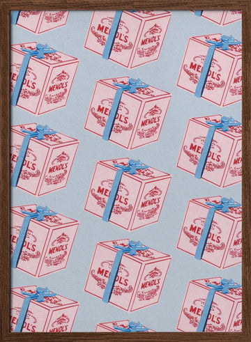 Pastel Gift Box Pattern | Poster - Walnut Frame Interior