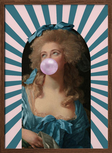 Rococo Bubblegum Portrait | Poster - Walnut Frame Interior