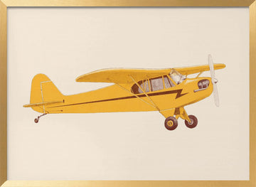 Yellow Vintage Airplane | Poster - Gold Frame Interior