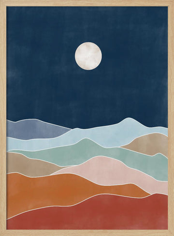 Layered Moonlit Mountains | Poster - Wood Frame Interior