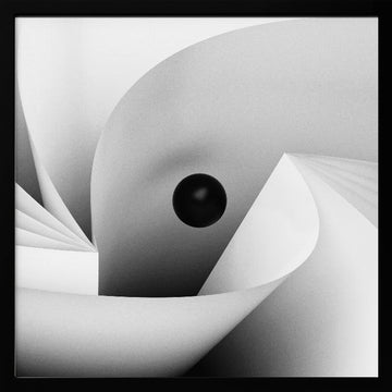Black Sphere White Curves | Poster - Black Metal Frame Interior