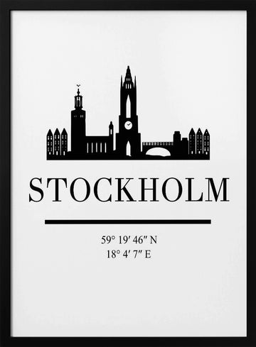 Stockholm City Silhouette | Poster - Black Metal Frame Interior