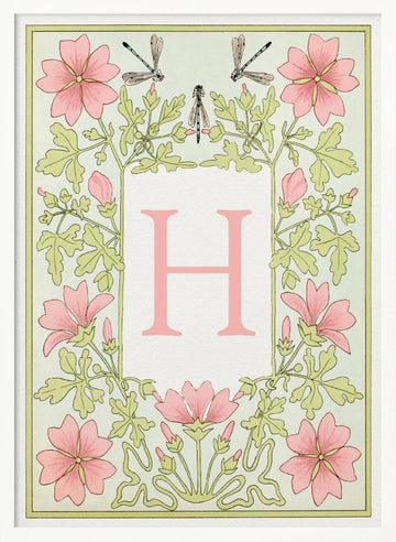 Elegant Floral Letter H | Poster - White Frame Interior