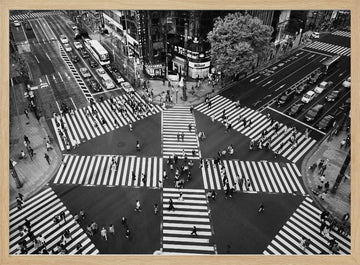Busy City Crossing | Poster - Wood Frame Interior