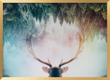 Mystical Forest Stag | Poster - Gold Frame Interior