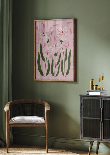 Botanical Pink Lilies | Poster - Room Interior 2