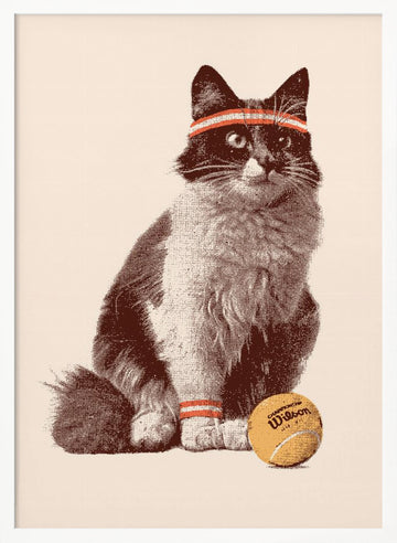 Retro Tennis Cat | Poster - White Frame Interior