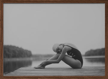 Quiet Lake Swimmer | Poster - Walnut Frame Interior