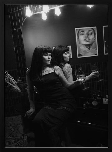 Elegant Woman Reflection | Poster - Black Metal Frame Interior