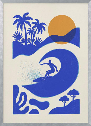 Surfer on Tropical Wave | Poster - Silver Frame Interior