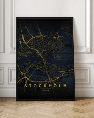 Golden Stockholm Map | Poster - Room Interior 1