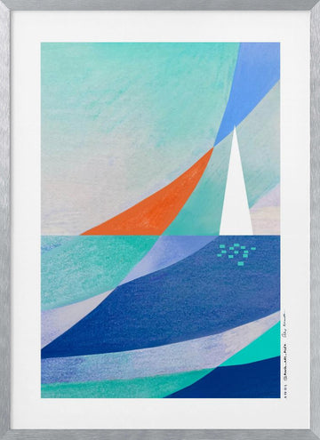 Geometric Ocean Sailboat | Poster - Silver Frame Interior