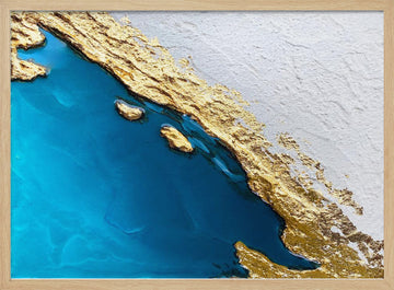 Golden Coastal Abstract | Poster - Wood Frame Interior