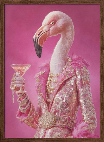 Glamorous Pink Flamingo | Poster - Walnut Frame Interior