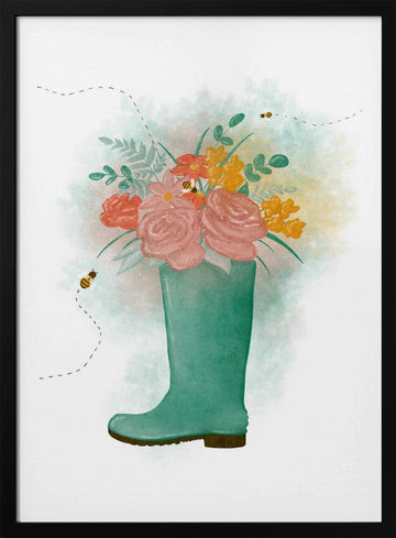 Whimsical Floral Boot | Poster - Black Metal Frame Interior