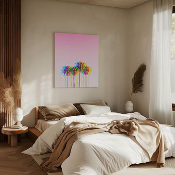 Vibrant Pink Palms | Canvas - Room Interior 2