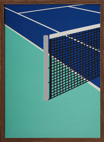 Blue Tennis Court | Poster - Walnut Frame Interior