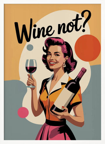 Happy Retro Wine Woman | Poster - White Frame Interior