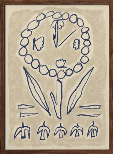 Folk Art Flower Symbols | Poster - Walnut Frame Interior