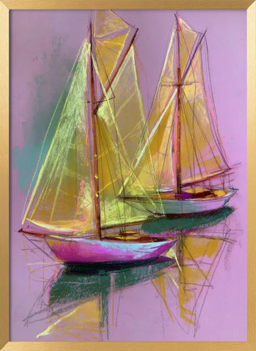 Colorful Sailboat Reflections | Poster - Gold Frame Interior