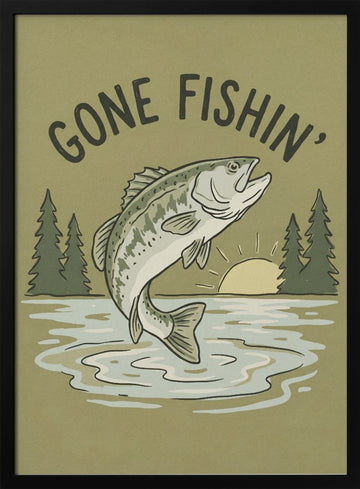 Gone Fishin Bass Lake | Poster - Black Metal Frame Interior
