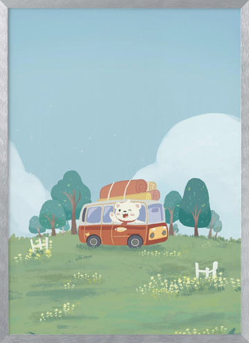 Happy Camper Bear | Poster - Silver Frame Interior