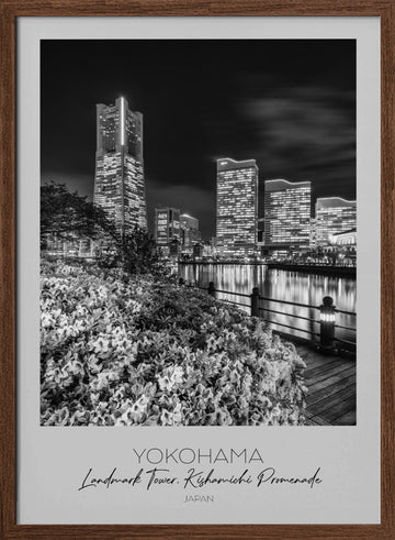 Yokohama Night Landmark Promenade | Poster - Walnut Frame Interior