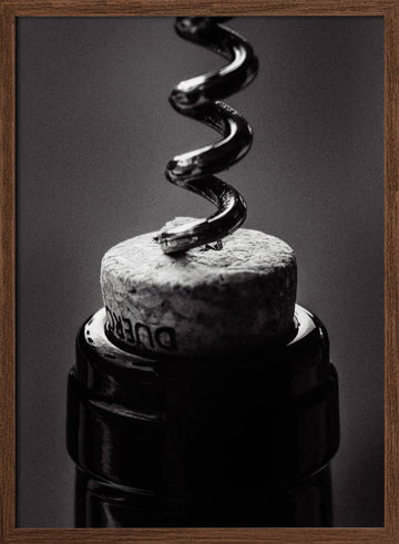 Uncorking The Wine | Poster - Walnut Frame Interior