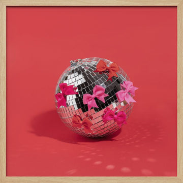 Pink Bow Disco Ball | Poster - Wood Frame Interior