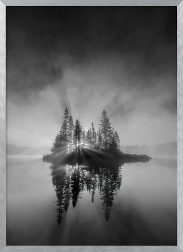 Misty Island Sunrays | Poster - Silver Frame Interior