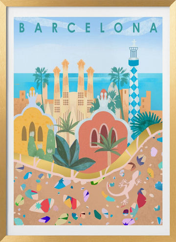 Barcelona | Poster - Gold Frame Interior