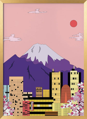 Mount Fuji City Sakura | Poster - Gold Frame Interior